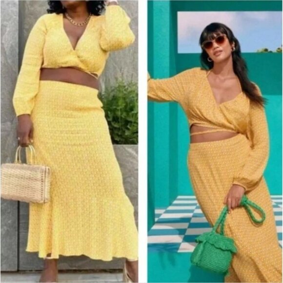 RHODE Yellow Wrap Dress with Billowy Sleeves - Picture 4 of 9